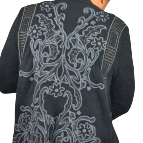 Paparazzi Biz Embroidered Asymmetric Cardigan Jacket Black Duster Cotton Medium - Picture 5 of 16